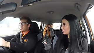 Fake Driving School readhead teen lets busty examiner have her way